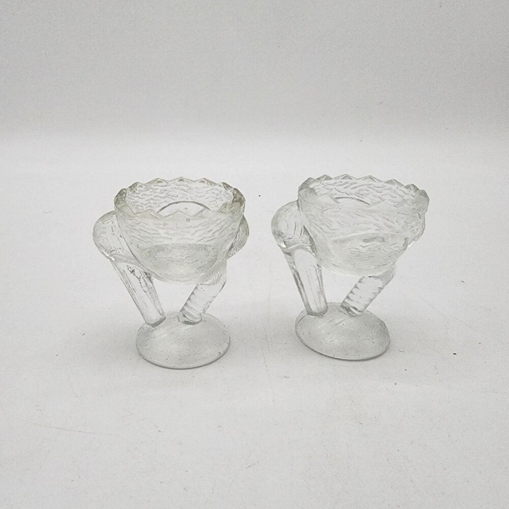 Pair of Pressed Glass Stork Bird Egg Cups